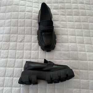 WEILIANREN Shoes Womens 38 US 7.5 Black Chunky Platform Loafer Retro Grunge